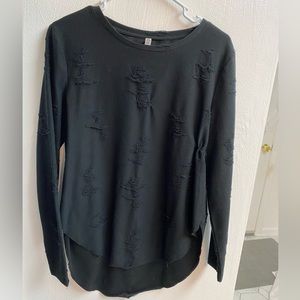 H&M “divided” torn black long sleeve shirt, size Medium